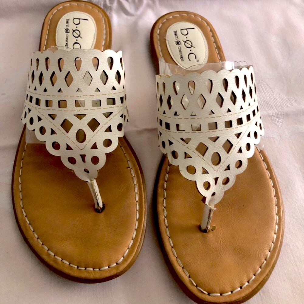 BOC White Lattice Leather Sandals